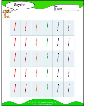 okul öncesi 1 sayısı çizgi çalışması
